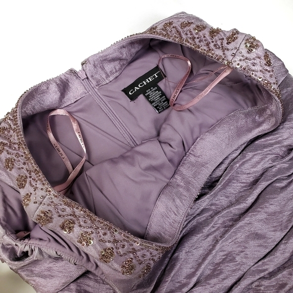 Cachet Stunning Purple Rouged Ruffled Dress 10 - Picture 7 of 14